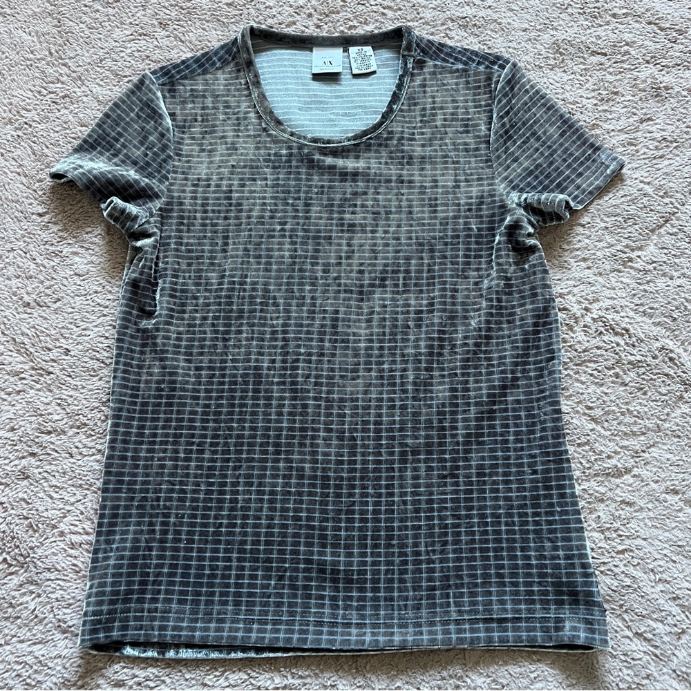Armani‎ Exchange Grey Velvet Shirt Preppy Minimalist Goth Whimsical Size XS